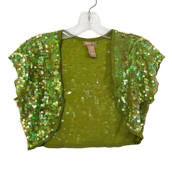 Vintage Y2K Forever 21 Green Iridescent Sequin Shrug Bolero Cropped - LARGE - Picture 1 of 4